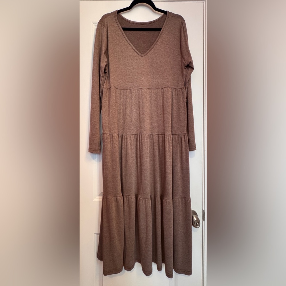 Brown Tiered Long Sleeve Dress